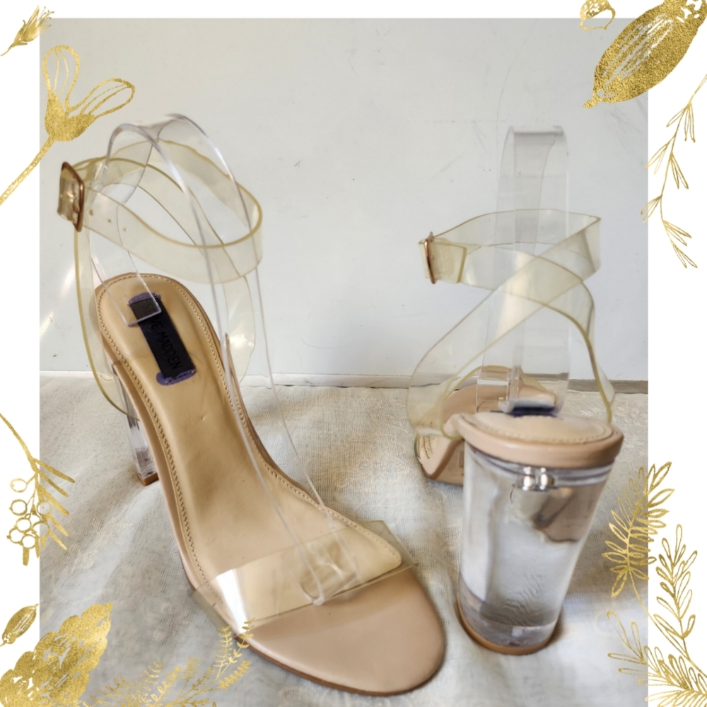 STEVE MADDEN "CAMILLE " LUCITE ANKLE STRAP SANDALS - Picture 3 of 8